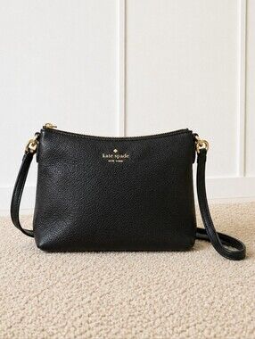 Kate Spade Black Pebbled Leather Crossbody Bag Gold Hardware Everyday Purse